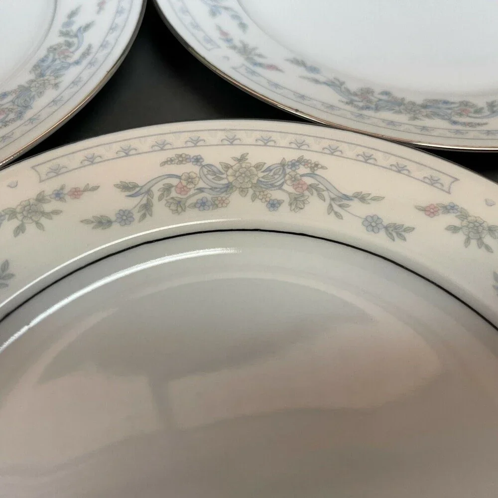 Somerset NL‎ Excel Bread & Butter Floral White Blue Platinum Trim Lot of 3